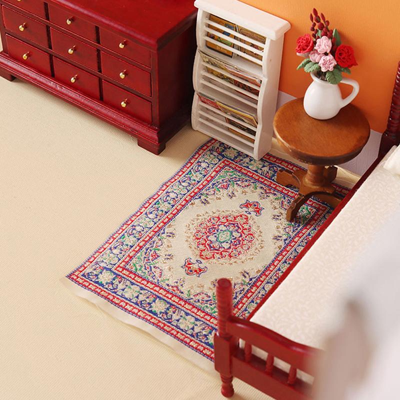 1:12 Dollhouse Miniature Turkish Carpet Floor Mat Floor Rug Cover Model Bedroom Bathroom Living Room Decor Toy