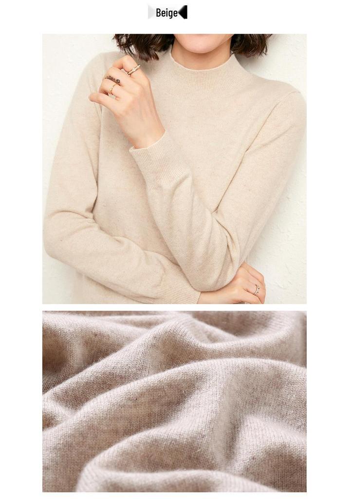 2023 Autumn-Winter Women's Slim-Fit Knit Sweater: Loose Outerwear, Half-High Neck, Thick Inner Layer.