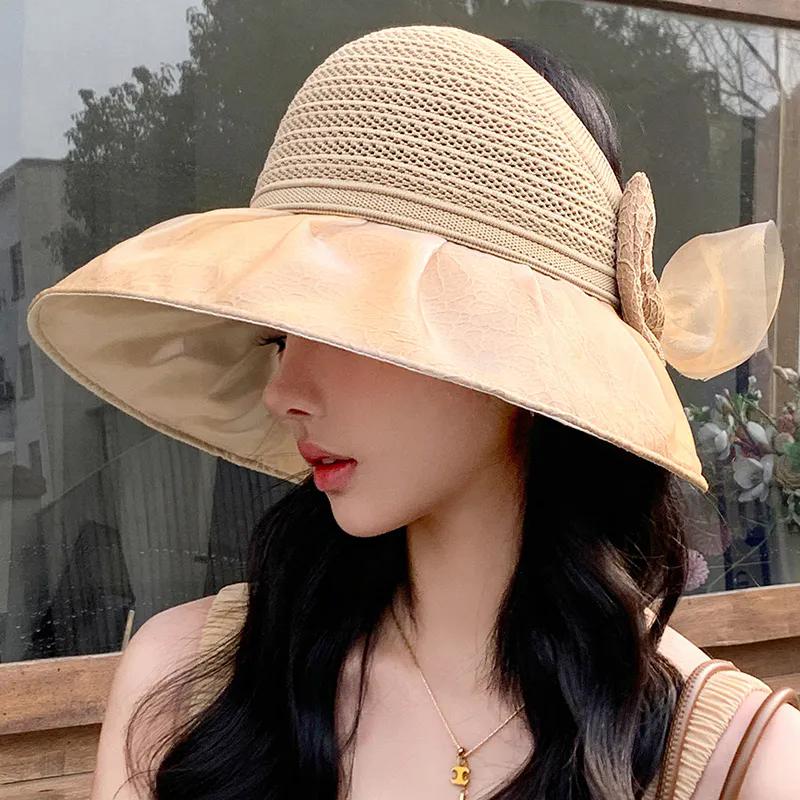 

WTEMPO Женские шляпы от солнца с широкими полями, ажурные, с большим бантом, с открытым верхом, однотонные, элегантные, повседневные, складные, летние, для улицы, солнцезащитные 1pc хаки