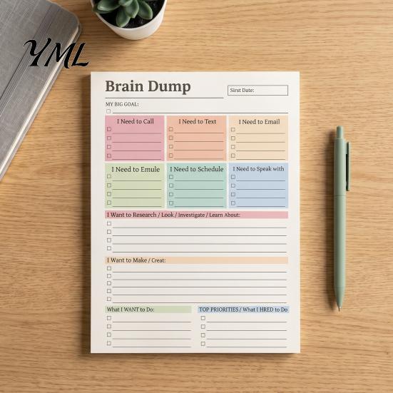 Professional Note Taking A5 Brain Dump Planner, Tear-off Daily Task Pad with 50 Notebook Sheets, Thickened Paper Notepad for Organizing Thoughts