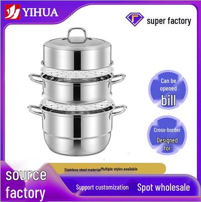 Large Capacity 304 Stainless Steel Steamer Pot with Thickened Composite Bottom, Multi-layer Design for Home Cooking and Steaming