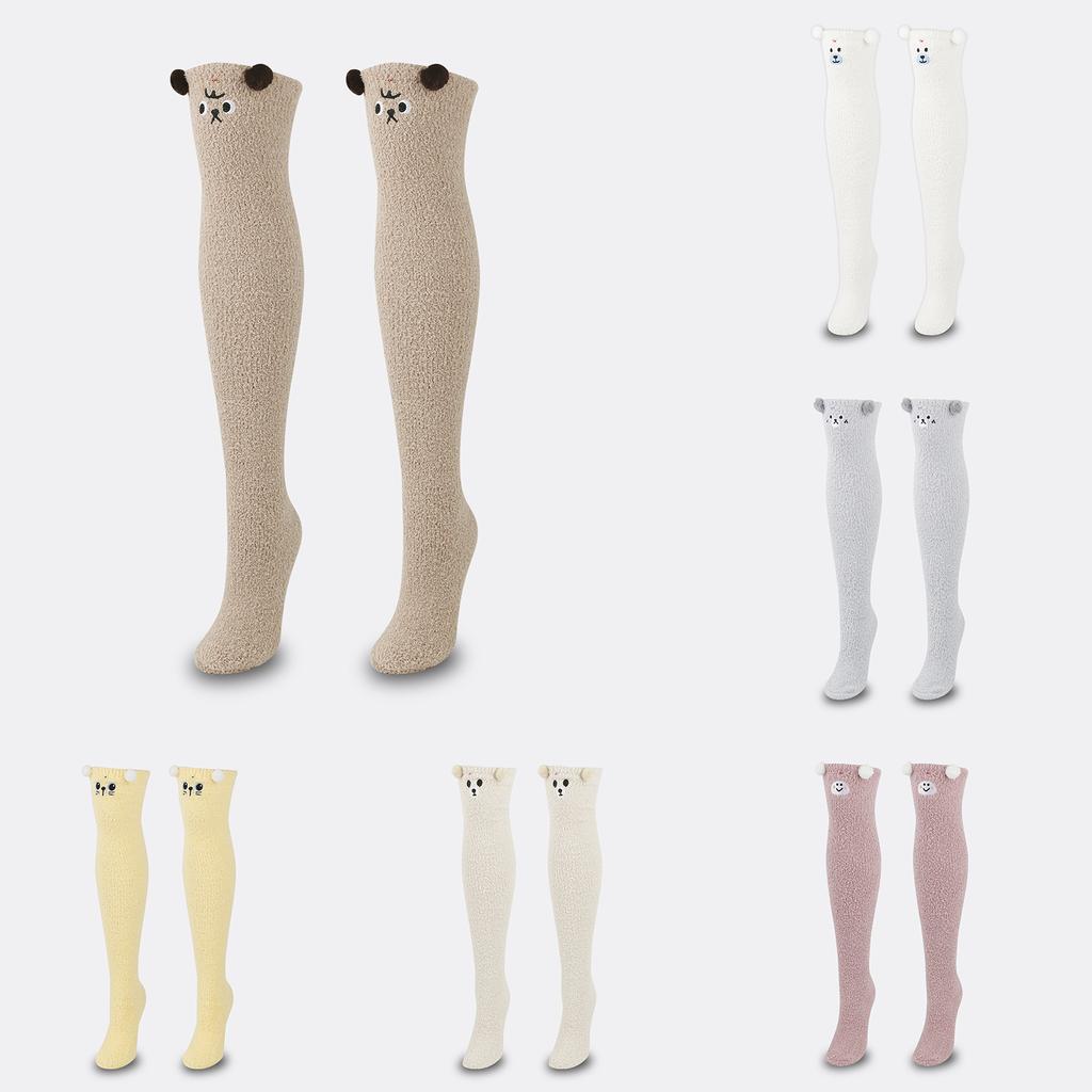 Ladies' Plush And Thick Coral Fleece Socks, Plush And Cute Warm Long Tube Socks, High Tube Knee High Socks, Cartoon Home Decor