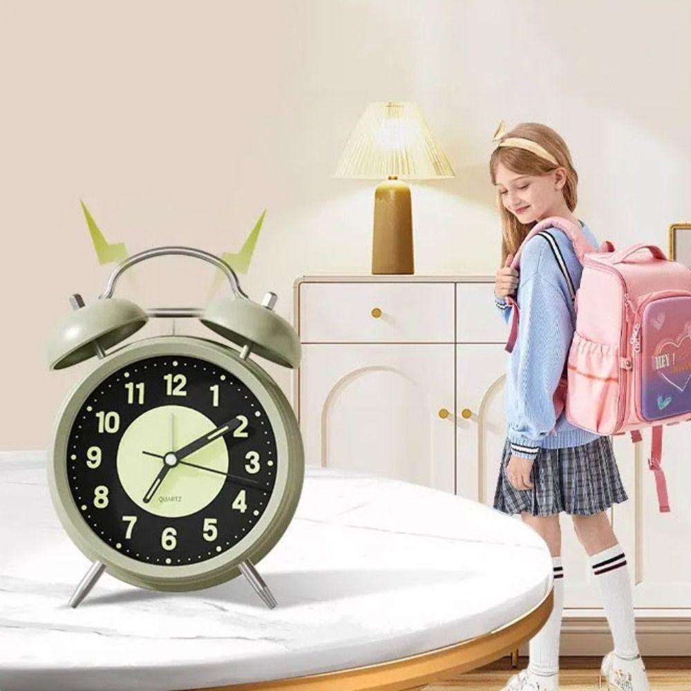 Metal Construction Metal Ring Alarm Clock Round Pointers Luminous Alarm Clock  Home Decor