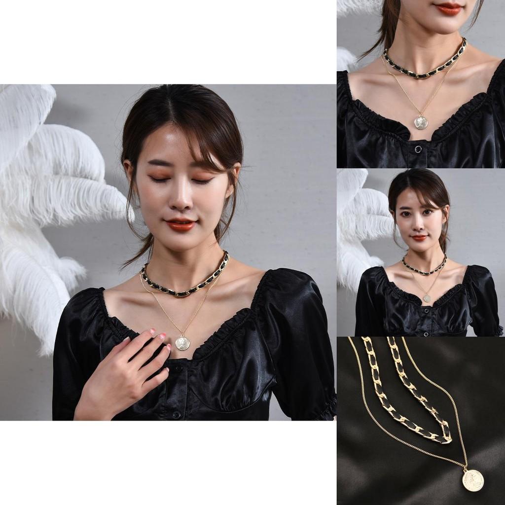 Elegant Titanium Steel Layered Pendant Necklace For Women With Unique Geometric Style