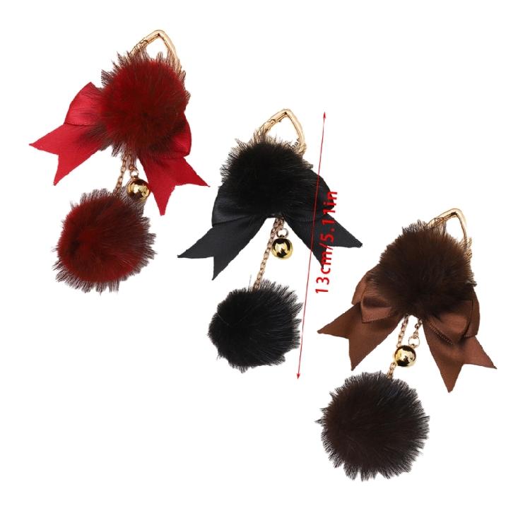 Fashionable Plush Keychain Accessory Stylish Fabric Bowknot Keychain Plush Sphere Pendant for Handbags and Backpacks