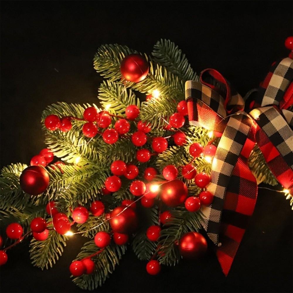 New 70cm Christmas Wreaths Artificial Hanging Door Swag Plaid BowKnot Red Berries Xmas Garlands Home Decor