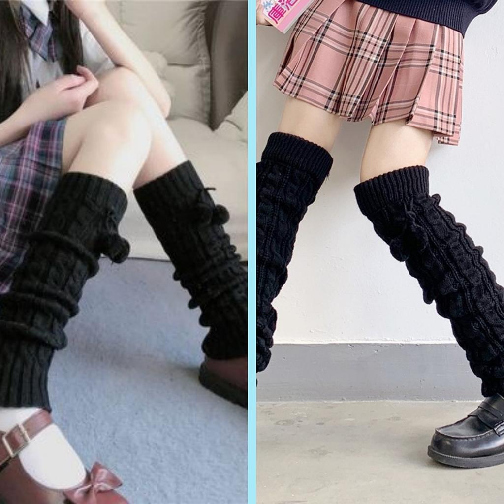 Japanese Jk Uniform Student Spring, Autumn And Winter Knitted Hairball Piled Thickened Warm White Stacked Socks Cover Female Long