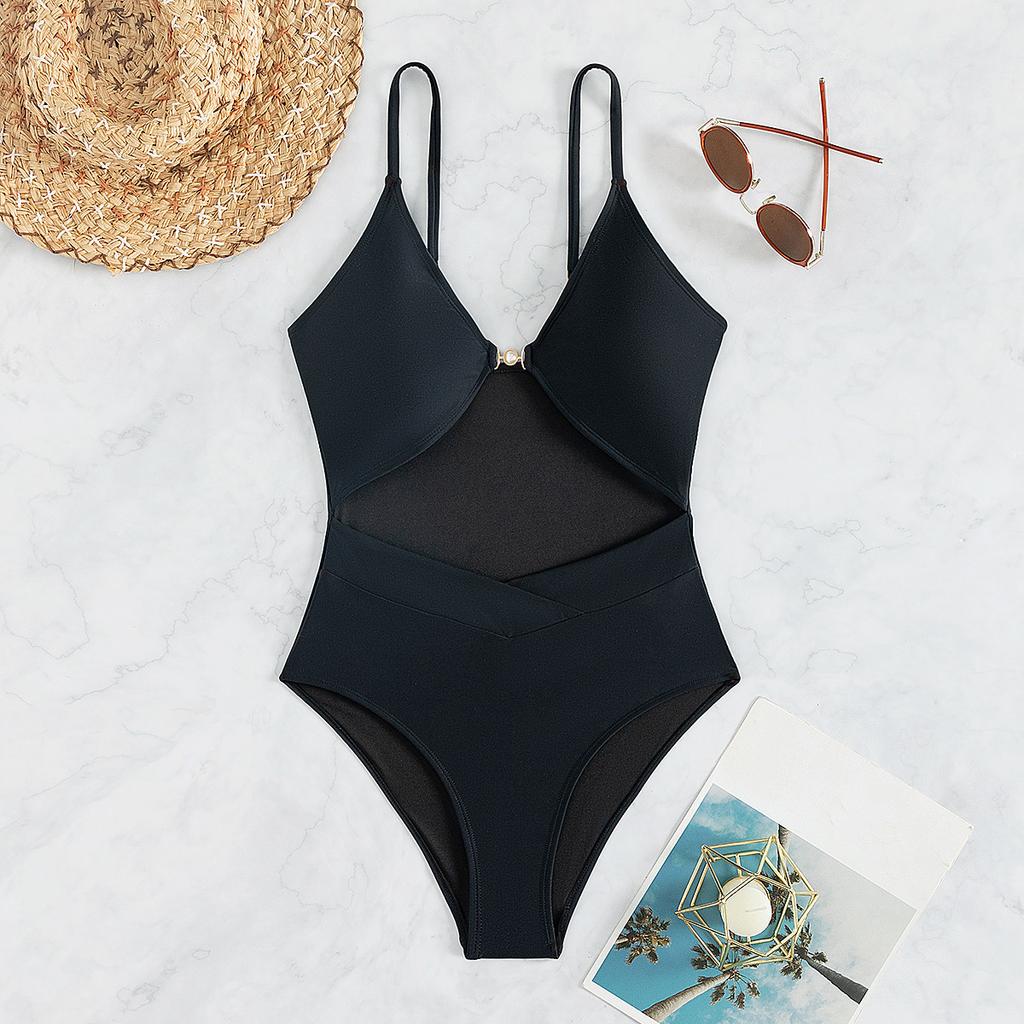 Einfarbig Taille Ausgeschnitten Einteiler Enganliegend Sexy Bikini Badeanzug Mode Strandurlaub Elegante Kleidung