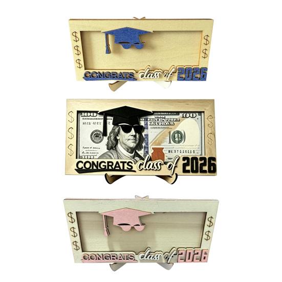 Graduation Money Holder, Class of 2026 Grad Card Gift Box, Wooden Cash Money Envelope Holder for High School College Graduates