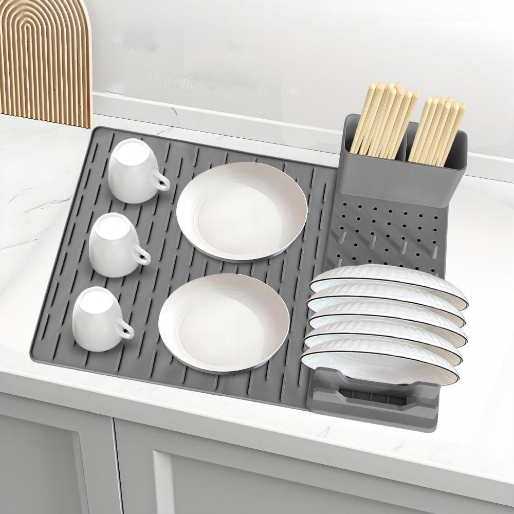 Silicone Dish Drying Mat Heat-resistant Sink Dish Organizer Durable Dish Drying Rack  Kitchen