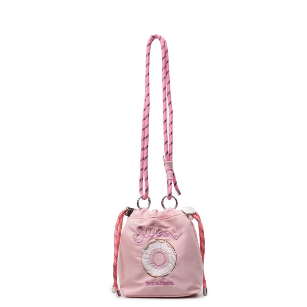 

Doughnut Pattern Drawstring Bucket Bag Sweet Embroidered Shoulder Bag Cute Phone Bag Casual Outing розовый