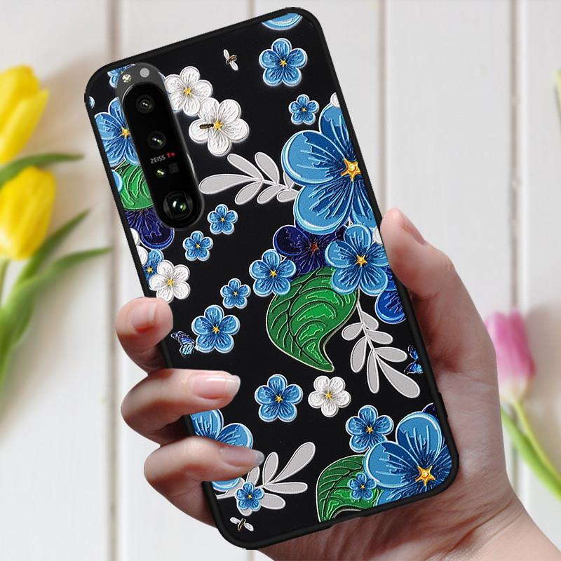 3D Emboss Flower Case For Sony Xperia 10 III Cover Cute Relief Case For Sony Xperia 1 III 5 III 10III Phone Case Coque Fashion