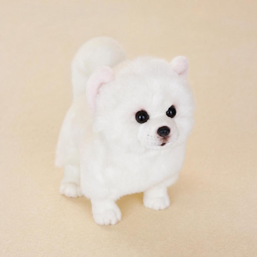 White Stuffed Toy Dog with Curled Tail Silky Soft Samoyed Cute