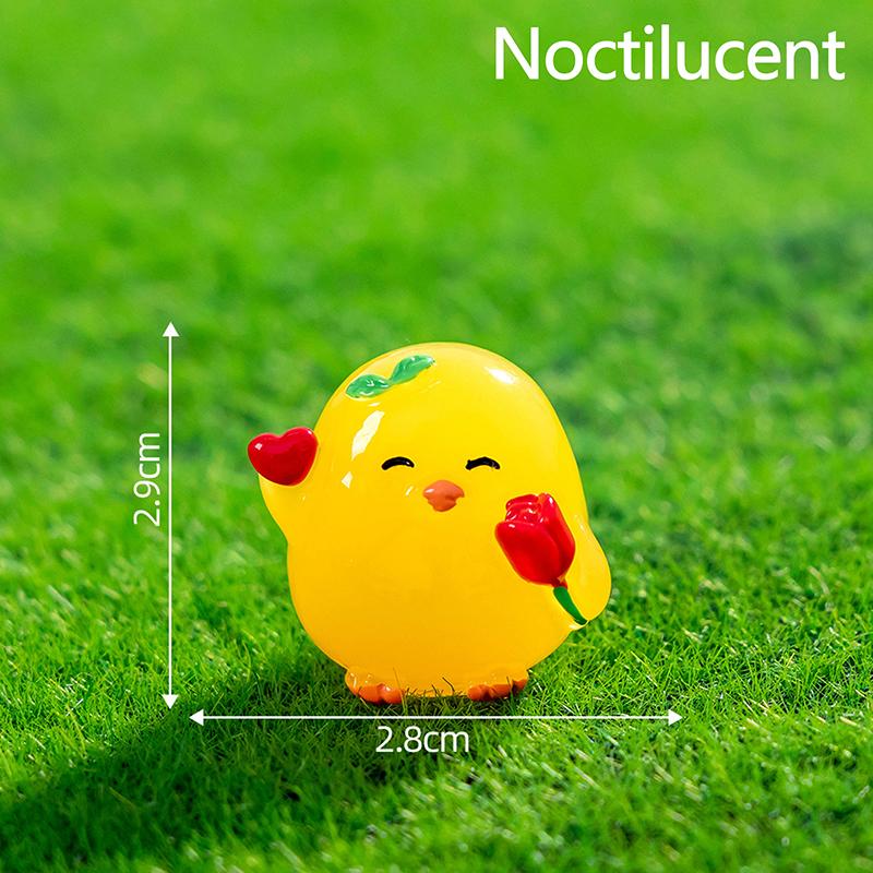 Cartoon Cute Noctilucent Yellow Chicken Ornaments Creative Resin Crafts Creative Cartoon Animal Model Decoration Accessories