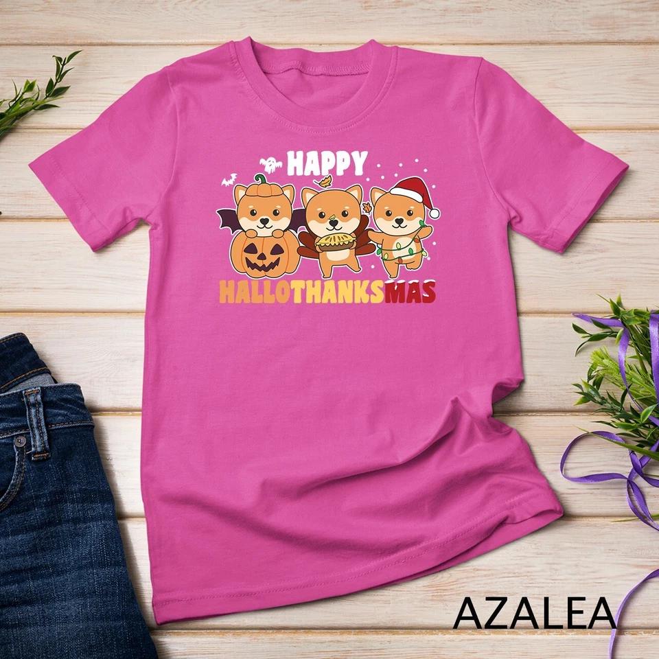 Shiba Inu Christmas Halloween Happy Hallothanksmas Tee Unisex T-shirt 7 4XL