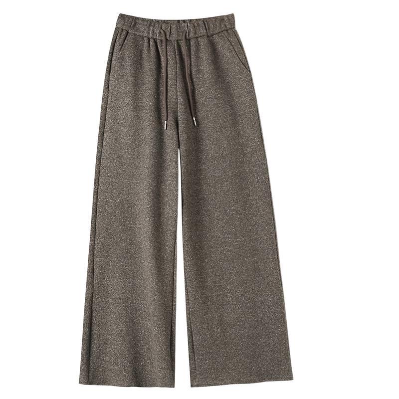 Autumn/Winter 2026 Women's High Waist Slim Fit Wide Leg Floor-Length Pants with Plus Velvet Cashmere.