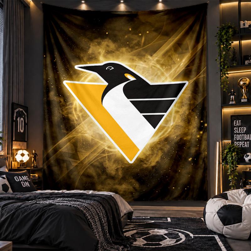 Arazzo da Appendere a Parete Stampa Pittsburgh Penguins Tessuto per Soggiorno Camera da Letto Decorazione per la Casa