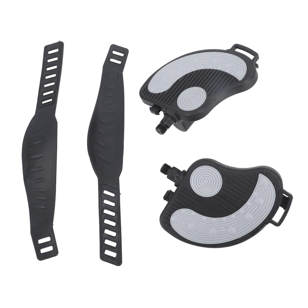 2PCS Exercise Bike Pedals with Straps PP PVC Stainless Steel Universal Adjustable Exercise Bike Pedals Clips for Home Gym Cycling