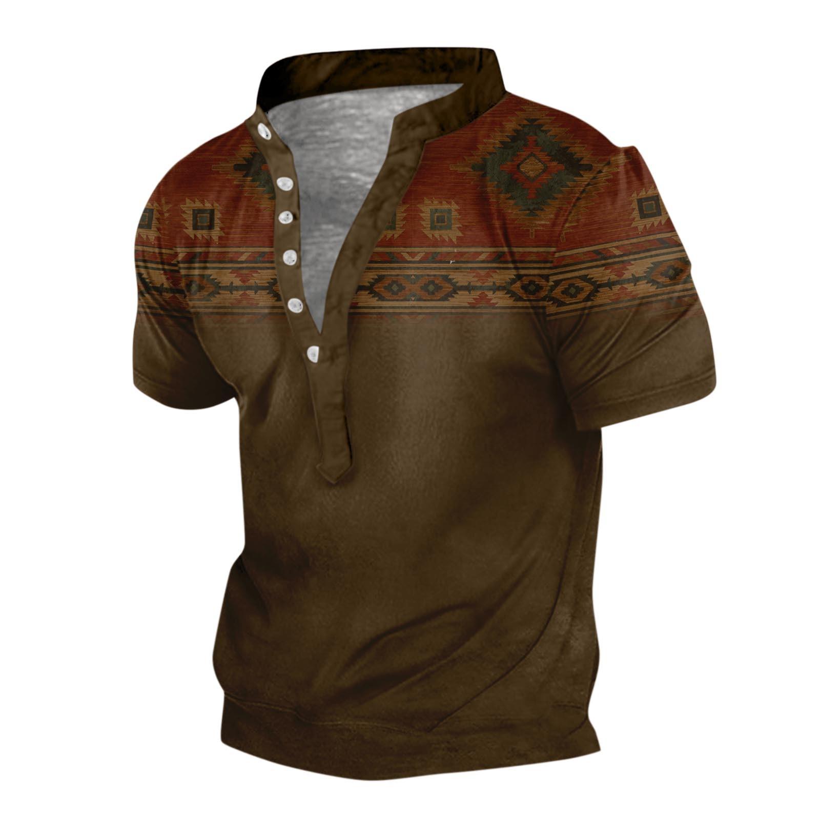 

Европейские и американские мужские винтажные топы с цифровой печатью и короткими рукавами M коричневый