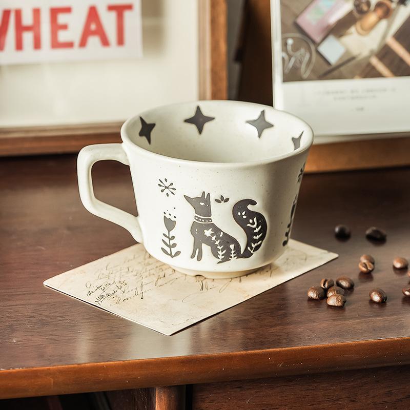 Japanese Style Home Drinking Cups, Coffee Mugs, Vintage Office Creative Ceramic Cups with Lids for Couples As Gifts