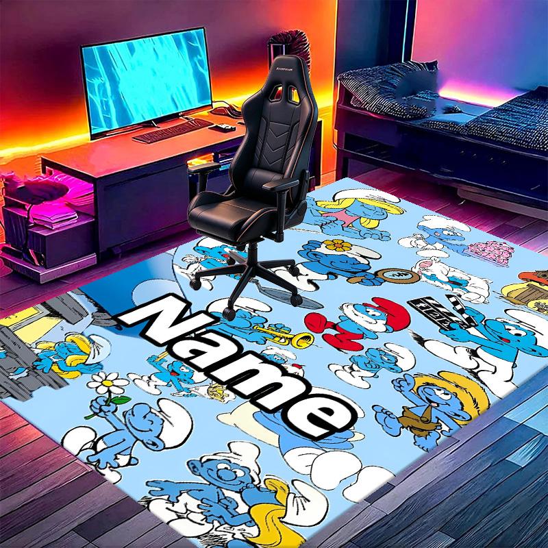 Custom Name Personalized Blue Smurfs Print Carpet, Versatile Home Decor Rug, for Playroom, Apartment, Balcony, Entryway, Hallway Gift