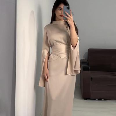 2024 Frühling Halbhoher Kragen Satin Kleid: Europäisch-Amerikanischer Hofstil, Taillenverschlankend, Langärmlig
