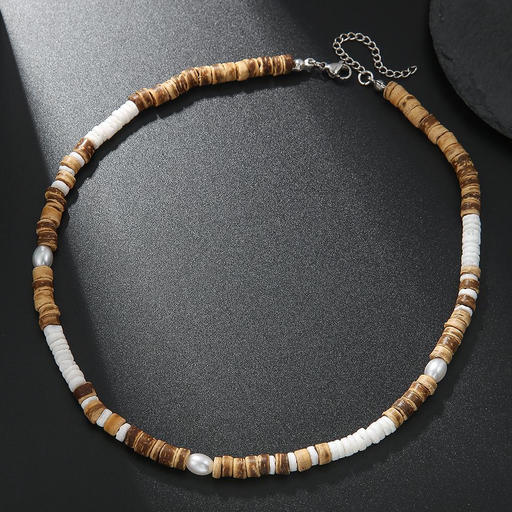 Europäische & Amerikanische Trendige Herren Hip-Hop Türkis & Kokosnussschalen Perlenkette