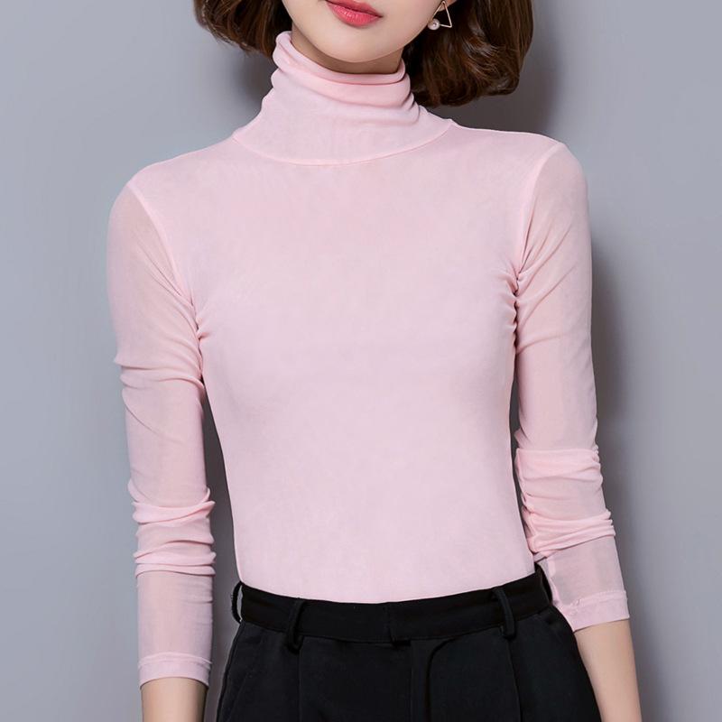 Nová podzimní košile ze síťoviny Rolák Jednobarevné tričko s dlouhým rukávem Tenké a tenké univerzální tričko velké velikosti