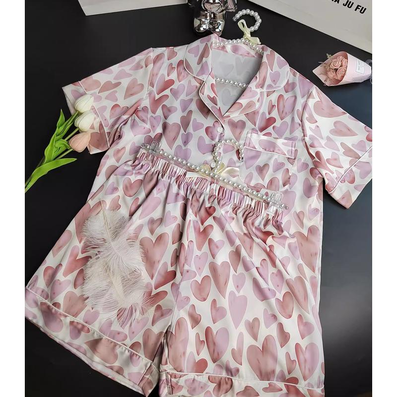 

Корейский стиль, новая женская пижама, комплект из трех предметов, весенняя женская пижама с принтом, шорты с короткими рукавами, брюки, домашняя одежда M