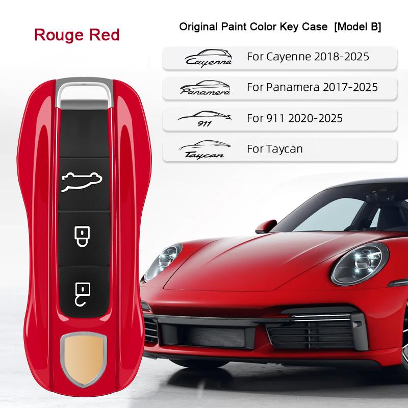Car Key Paint Case Bordeaux Red Shell Replacement for Porsche Cayenne Mancan Panamera 911 718 Boxster Cayman Taycan 2010-2024