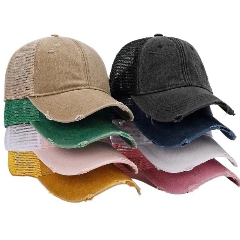 1pc Vintage Distressed Washed Baseball Mesh Cap,Breathable Sun Protection Multipurpose Outdoor Golf Sports Hat for Spring/Autumn