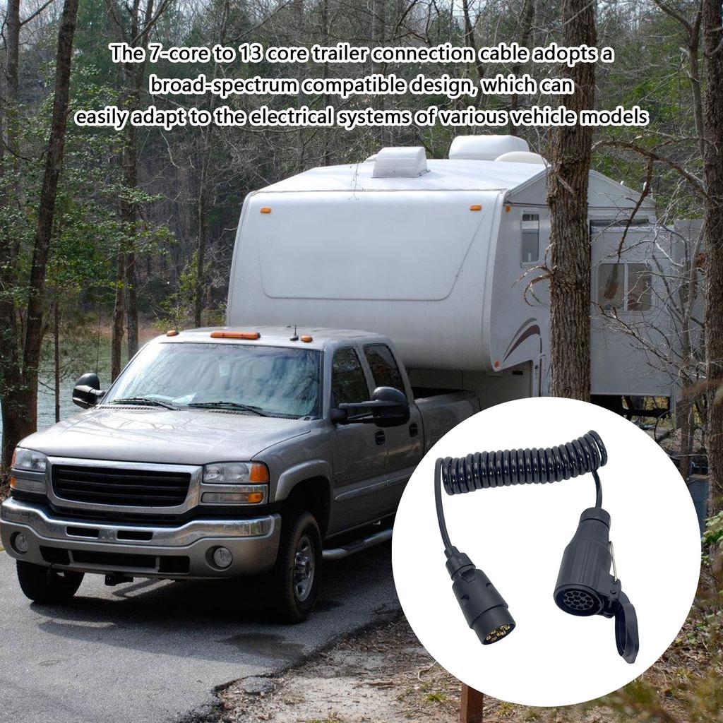 Weatherproof ABS 7 to 13 Pin Towing Adapter 12V Retractable Spring Wire RVs Accessory 12V Plug Socket