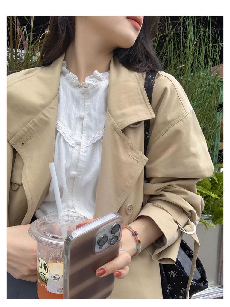 Sicilian Autumn Rhapsody French Lace Collar Shirt for Petite Women