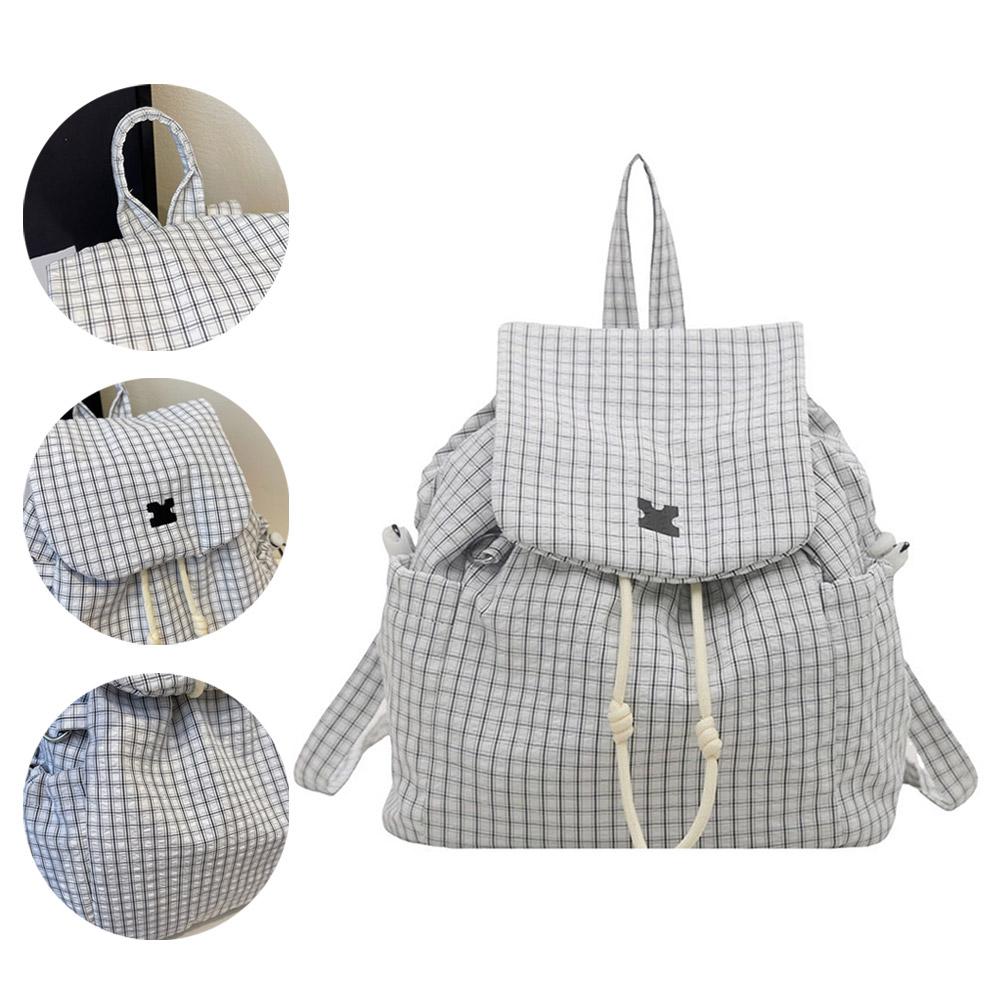 New Plaid Drawstring Backpack Korean Women's Casual Travel Student Bookbag Lightweight Mountaineering Backpack