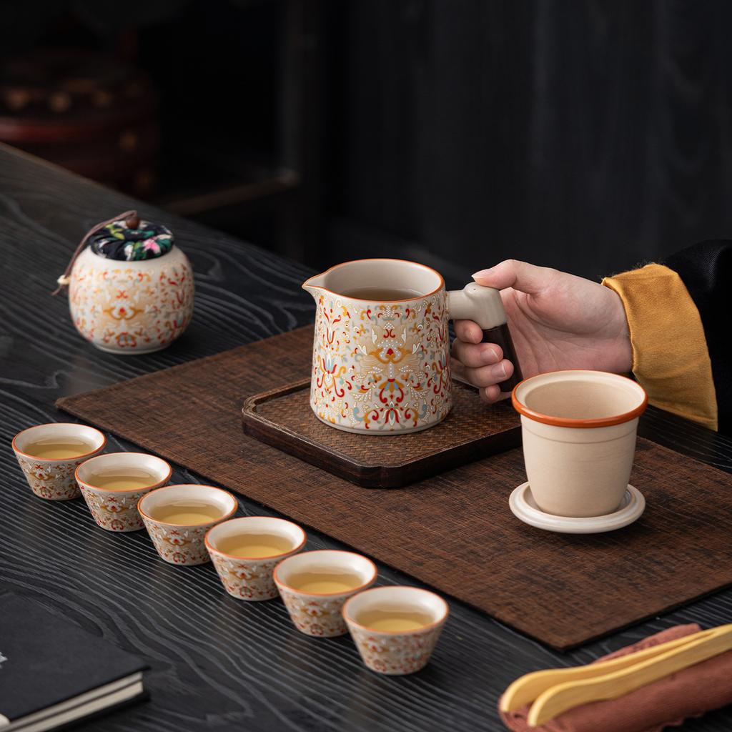 Ru kiln travel tea set portable outdoor camping travel high-end tea set new Chinese express cup business souvenir