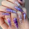 24Pcs Black Fake Nails with Diamond Halloween Long Almond False Nail Butterfly Design Wearable Oval Press On Nails Tips