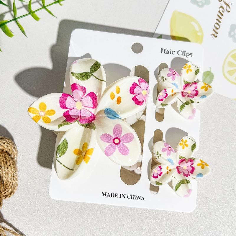 Printed Flower Clip Set High-end Seaside Vacation Flower Hair Clip Shark Clip Hair Accessory