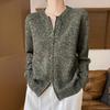 Women's Wool Cardigan with Zipper: Round Neck, Thick Marled Yarn, Autumn/Winter Style, Casual and Cozy Sweater.