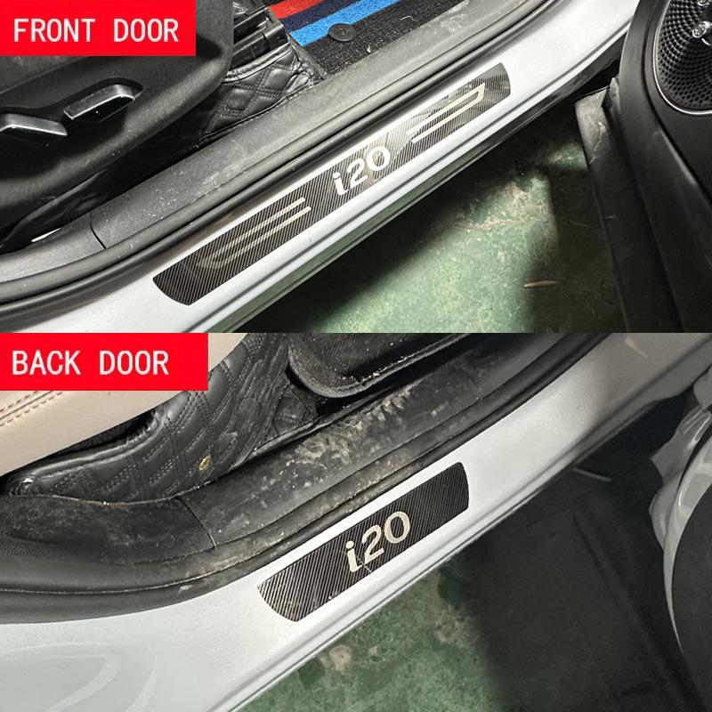 Hyundai i20 Stal nierdzewna Nakładki na progi, Naklejki antypoślizgowe, Listwy ochronne przed zarysowaniem.