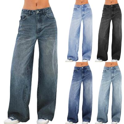 Women's Fashionable Color Pocket Casual Versatile Straight Leg Jeans