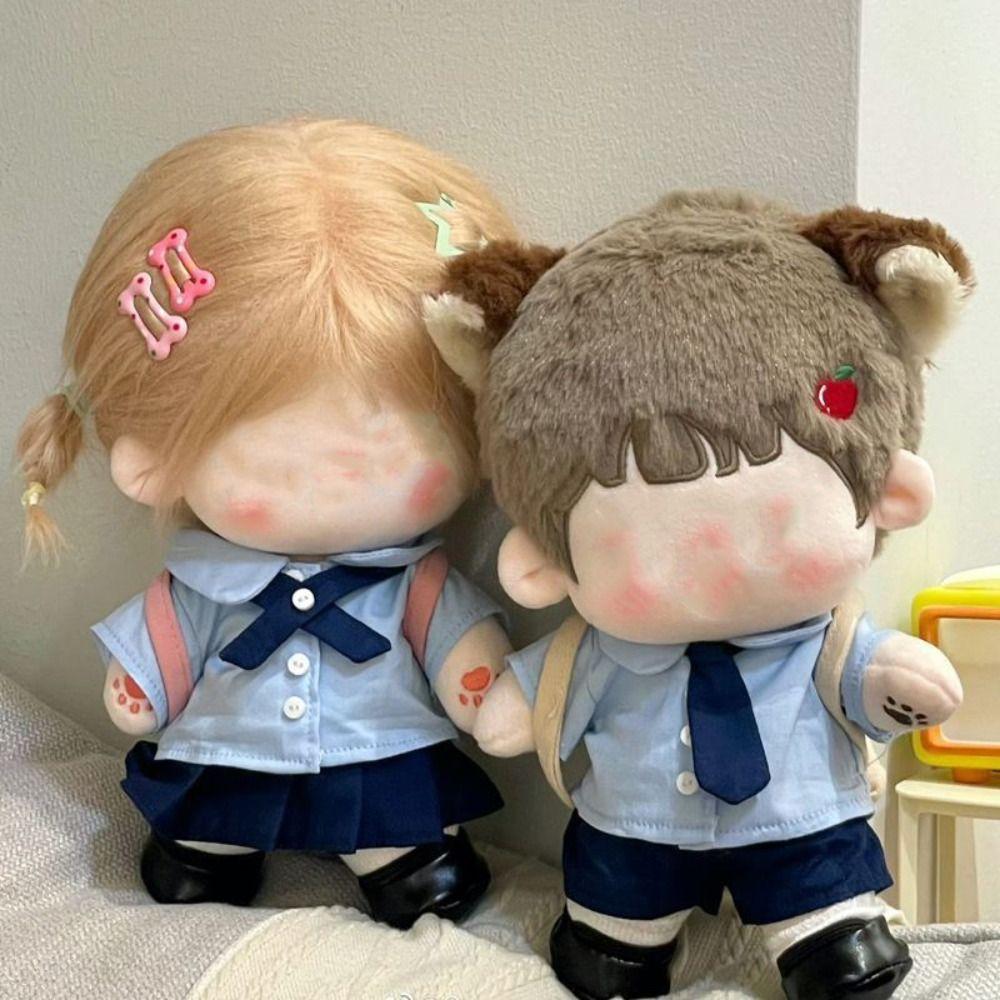 20CM Doll Clothes Suit Blue School Uniform Miniature Shirt Necktie Pants Set Changing Dress Game Playing House Cosplay Kids Toys