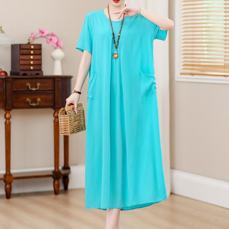 Übergröße, langes Sommerkleid mit Vintage-Druck für Damen, elegantes, kurzärmeliges, lockeres Sommerkleid in Übergröße