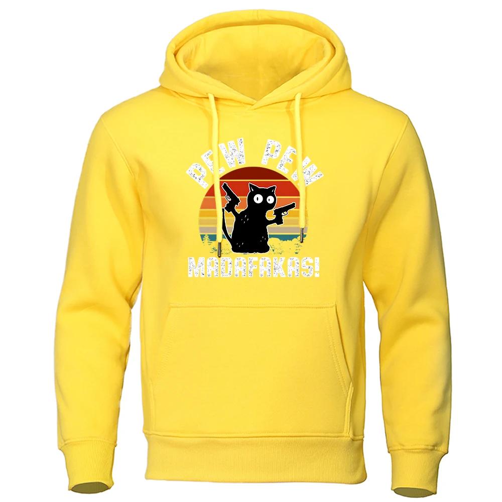

Pew Pew Madafakas Baby Black Cat With Two Guns Hooded For Menfashion High Quality Hoodies Autumn Casual Hoody Loose Tracksuit 3XL