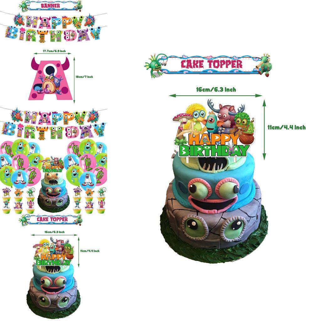 My Singing Monster Birthday Party Decorations Set Flag Balloons Cake Toppers And More
