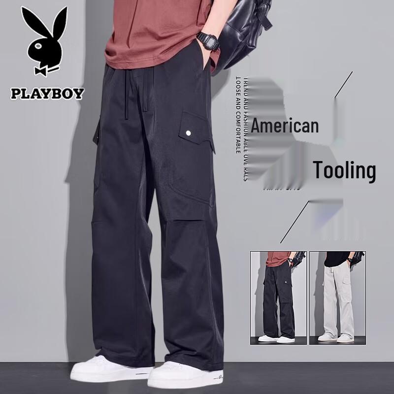 PLAYBOY Men's Loose Straight Fit Casual Cargo Pants