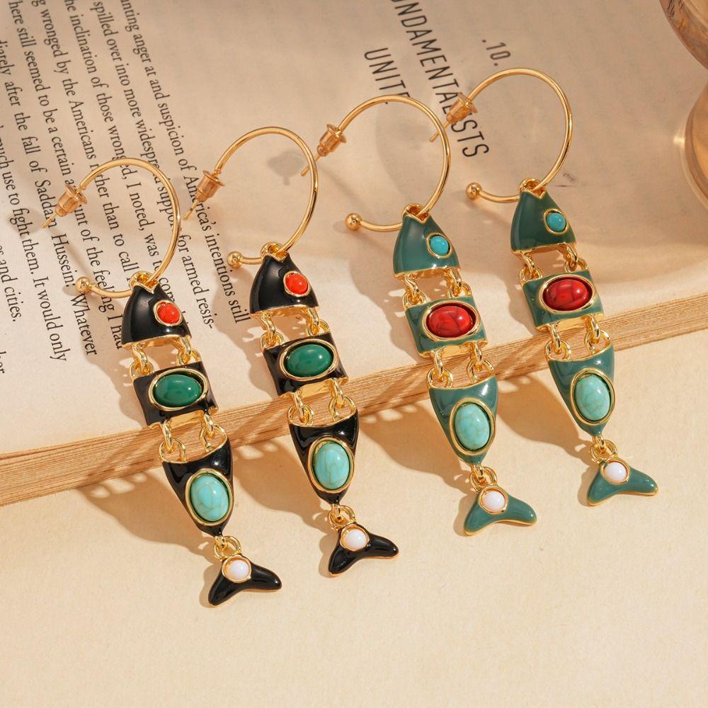 Gothic Ethnic Style Earrings Vintage Enamel Dangle Earrings Little Fish Earrings  Festival Jewelry