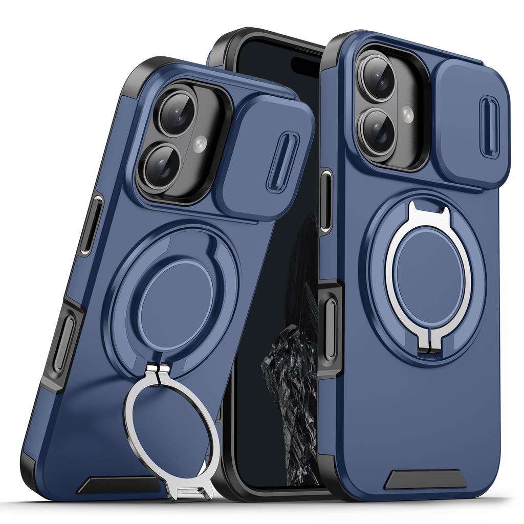 Suitable for iPhone 16 15 14 Plus 13 12 Pro Max 16E 360 Degree Rotating Magnetic Bracket With Camera Protection Phone Case
