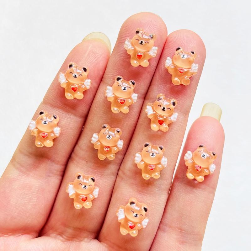 55 Pieces Of Mini Cute Brown Teddy Bear Flat Back Resin Handmade Diy Nail Decoration Accessories A153