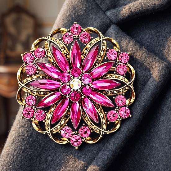 Vintage Flower Brooch Hollow Rhinestone Brooch, Floral Lapel Pin for Fashion Jewelry Women, Bling Badge Clothing Accessories Secure