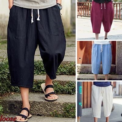 Cotton Linen Cropped Pants for Men Vintage Pure Color Comfortable Casual Loose Spring Fashion Sweatpants Cotton Linen Cropped Pants for Men Vintage Pure Color Comfortable Casual Loose Spring Fashion Sweatpants
